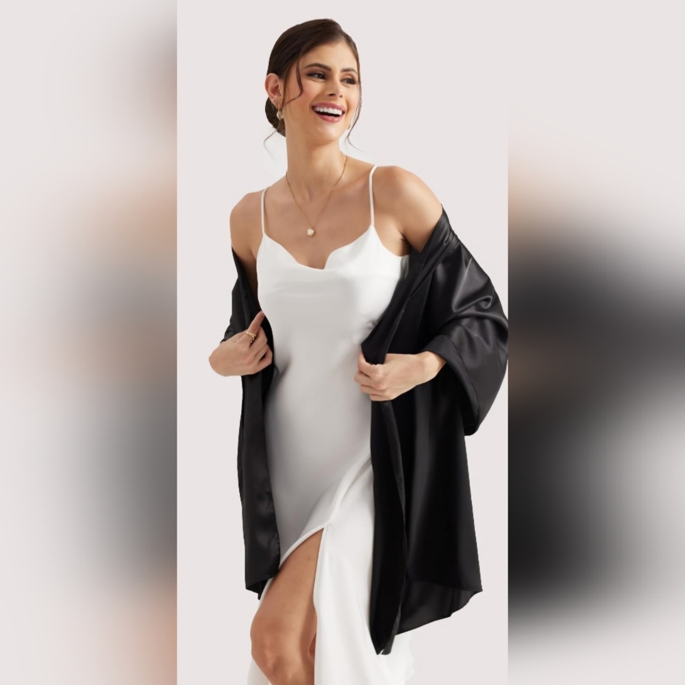 NWT Large Black Satin Shawl 25 Inches X 86 Inches